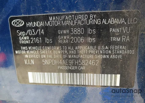 2015 Hyundai Elantra Se z USA, uszkodzony, nr VIN 5NPDH4AE9FH582462